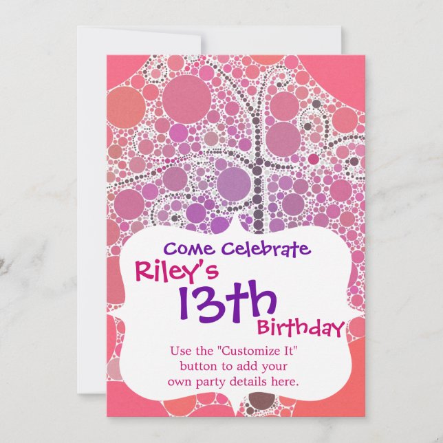 Funky Färglöst Rulla Träd Circles Bubbles Pop Art Inbjudningar (Framsida)