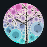 Funky Färglöst Rulla Träd Circles Bubbles Pop Art Stor Klocka<br><div class="desc">Funky Färgfull Rulla Träd Pop Art Novelty Gåvor med färgstarka koncentriska cirklar och bubblor i rosa,  lila,  teal och indigo. "rosa and blue" "teal and rosa" "rulla träd" "colorful pop art" "bubbles" "circles" "färg" "funky" "gill" "träd" "bubbla" "söt" "söt" "coola"</div>