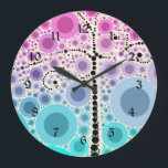 Funky Färglöst Rulla Träd Circles Bubbles Pop Art Stor Klocka<br><div class="desc">Funky Färgfull Rulla Träd Pop Art Novelty Gåvor med färgstarka koncentriska cirklar och bubblor i rosa,  lila,  teal och indigo. "rosa and blue" "teal and rosa" "rulla träd" "colorful pop art" "bubbles" "circles" "färg" "funky" "gill" "träd" "bubbla" "söt" "söt" "coola"</div>