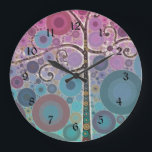 Funky Färglöst Rulla Träd Circles Bubbles Pop Art Stor Klocka<br><div class="desc">Funky Färgfull Rulla Träd Pop Art Novelty Gåvor med färgstarka koncentriska cirklar och bubblor i lila och akvatiska färg. "lila and aqua rulla träd" "Circle" "rulla träd" "colorful pop art" "bubbles" "circles" "färg" "funky" "girly" "träd" "bubbla" "söt" "söt" "coola" "" ""</div>