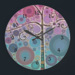 Funky Färglöst Rulla Träd Circles Bubbles Pop Art Stor Klocka<br><div class="desc">Funky Färgfull Rulla Träd Pop Art Novelty Gåvor med färgstarka koncentriska cirklar och bubblor i lila och akvatiska färg. "lila and aqua rulla träd" "Circle" "rulla träd" "colorful pop art" "bubbles" "circles" "färg" "funky" "girly" "träd" "bubbla" "söt" "söt" "coola" "" ""</div>
