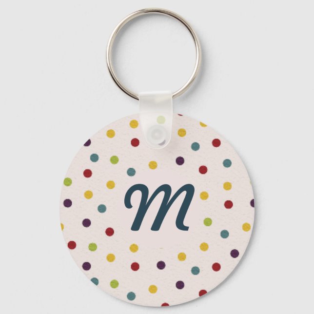 Funky Färgpunkter Mönster Monogram Nyckelring (Framsida)