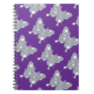 Funky faux glattdiamant butterfly vid lila anteckningsbok