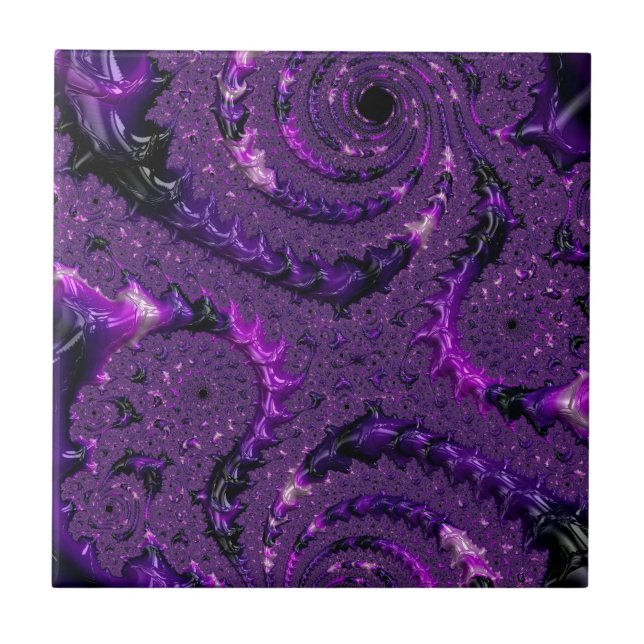 Funky fet stil boho lila digital abstrakt fraktal kakelplatta (Framsidan)