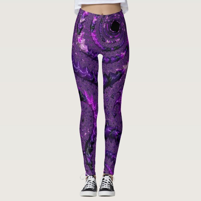 Funky fet stil boho lila digital abstrakt fraktal leggings (Framsida)