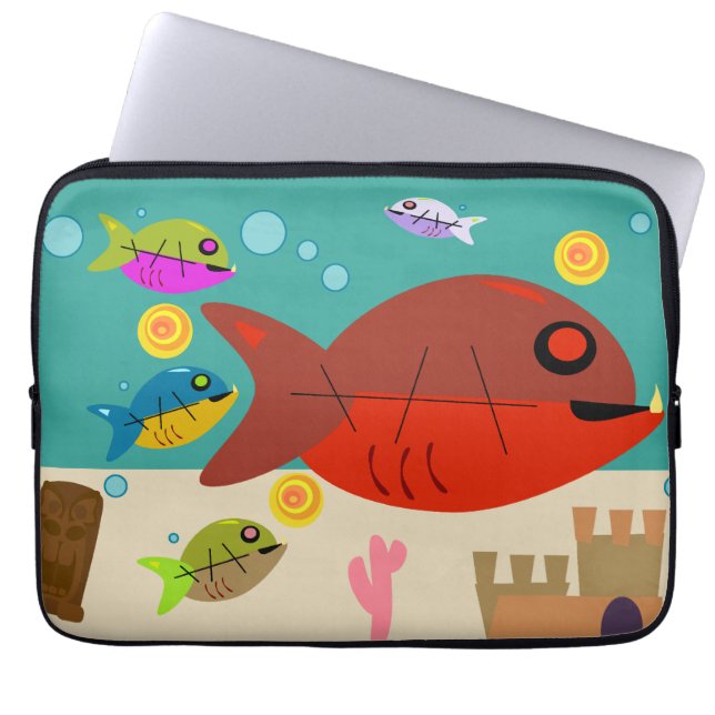 Funky Fiftis Fish Tank Retro Art Roligt Stil Laptop Sleeve (Framsidan)