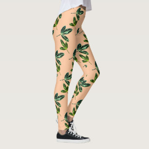 Funky Fig Träd Löv Mönster Leggings