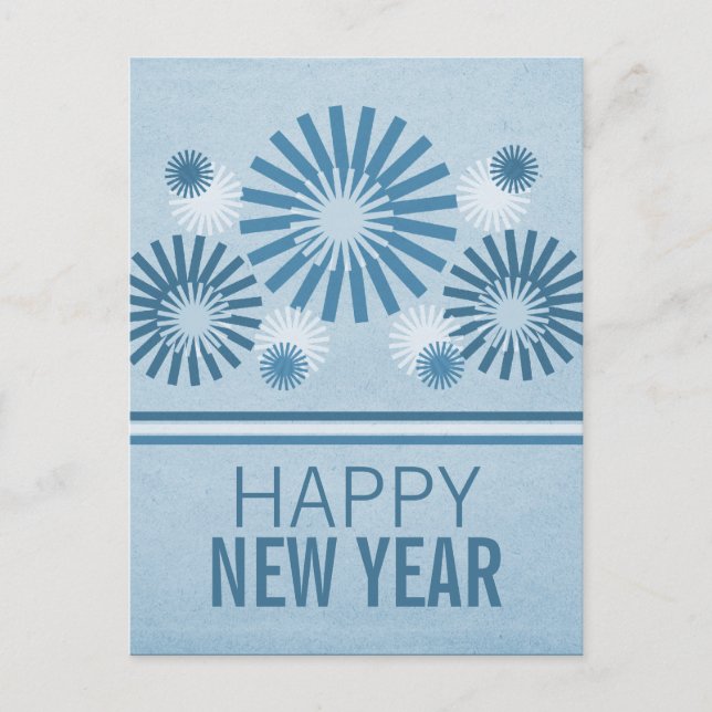 Funky Fireworks New Years vycard, Blue Helg Vykort (Framsida)