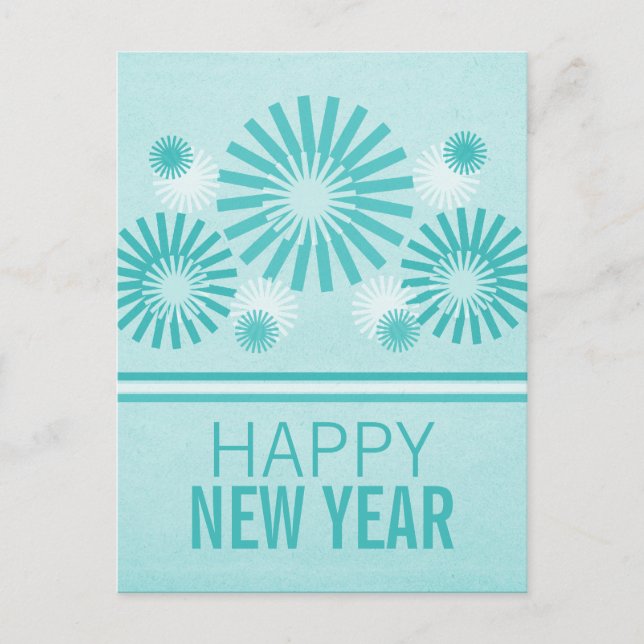 Funky Fireworks New Years vycard, Teal Helg Vykort (Framsida)