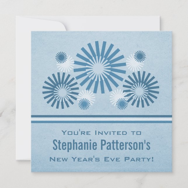 Funky Fireworks Nyårsafton Inbjudan, Blue Inbjudningar (Framsida)