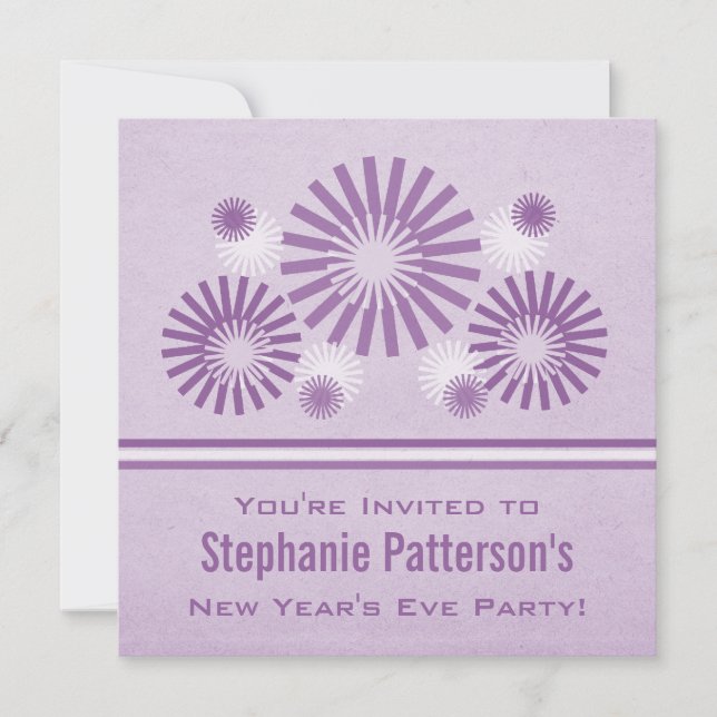 Funky Fireworks Nyårsafton Inbjudan, Lila Inbjudningar (Framsida)