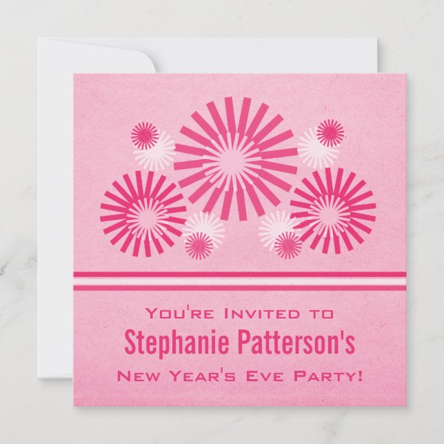 Funky Fireworks Nyårsafton Inbjudan, Rosa Inbjudningar (Framsida)