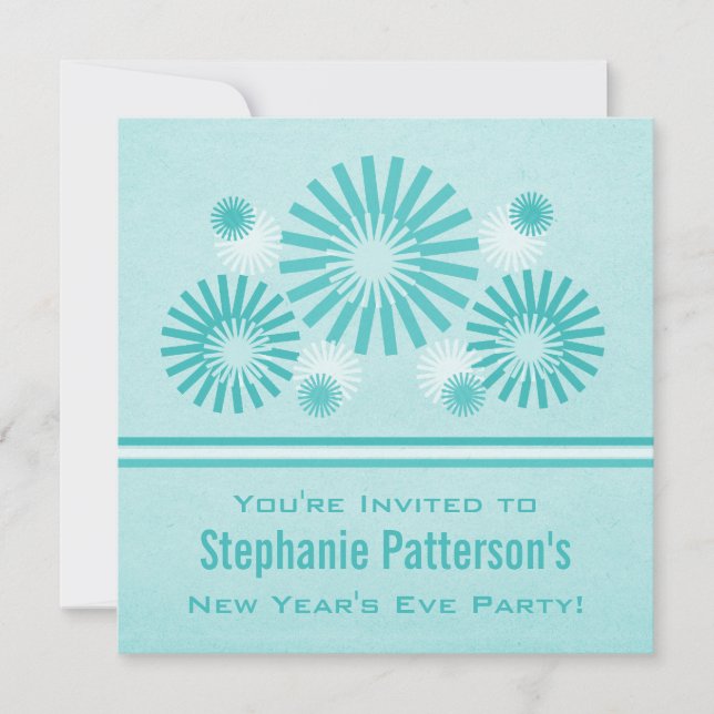 Funky Fireworks Nyårsafton Inbjudan, Teal Inbjudningar (Framsida)