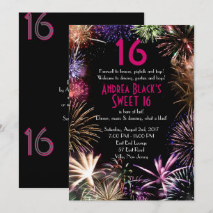 Funky Fireworks Sweet 16 Birthday-inbjudan Inbjudningar