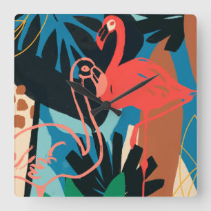 Funky Flamingo Fyrkantig Klocka