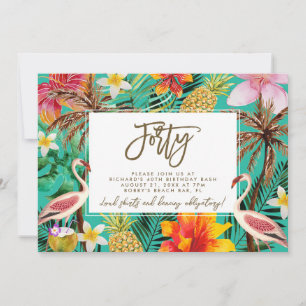 funky flamingo tropical 40-årsinbjudan tack kort