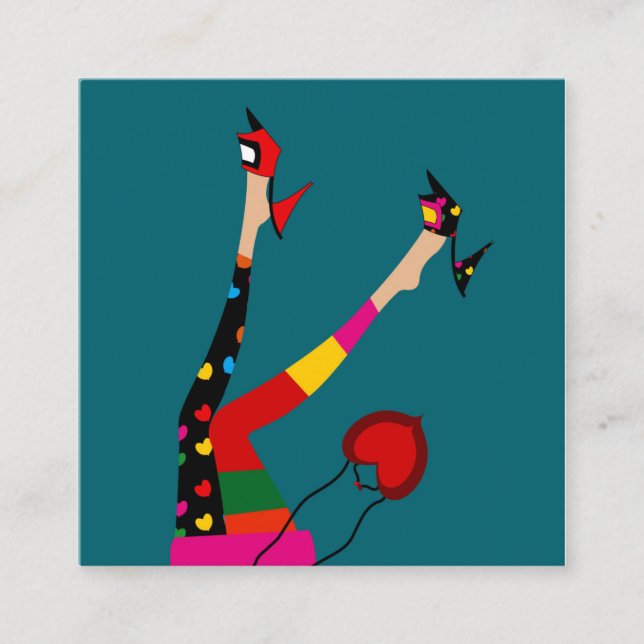 funky flicka med färgade djurbesättningar fyrkantigt visitkort (Framsida)