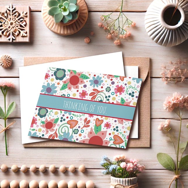 Funky Flowers Hearts Girly Inspiritivity Notecard Kort (Skapare uppladdad)