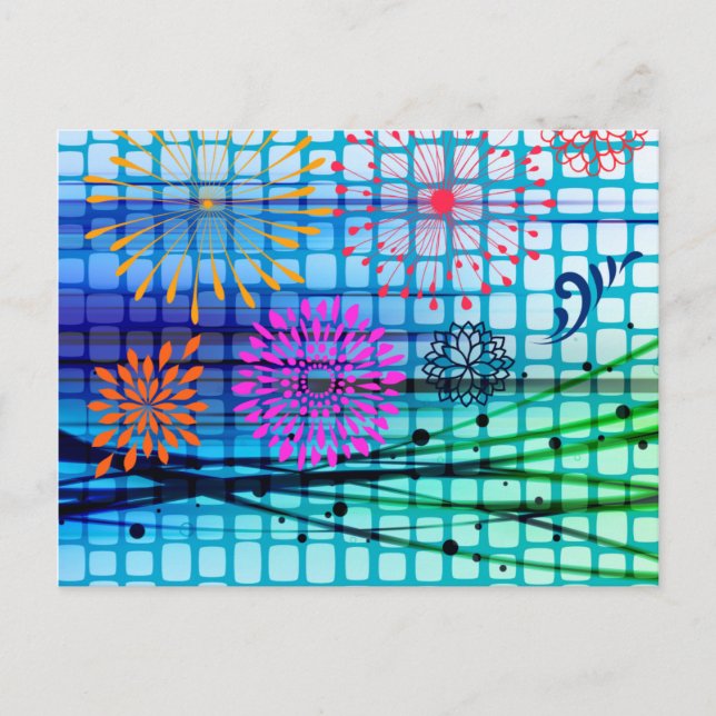 Funky Flowers Light Rays Abstrakt design Vykort (Framsida)