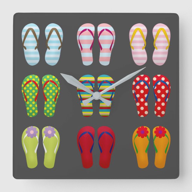 Funky footwear färglös sommartid flinflip flops fyrkantig klocka (Framsida)