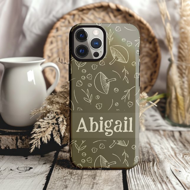 Funky för Grönt för trädeskdesign i champinjonerna (cottagecore mushroom personalized phone case)