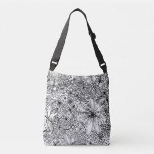 Funky för vit och svart Roligt, vit Blommigt Axelväska