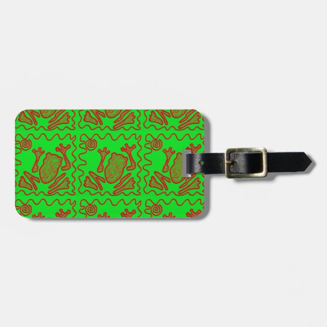 Funky Frog Lime Green Red Toad Kids Doodle Art Bagagebricka (Horisontell Framsida)
