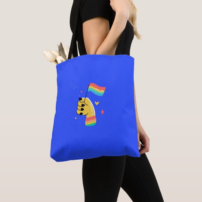 Funky Gay pride Rainbow LGBTQ+ Flagga Tote Bag Tygkasse (Närbild)