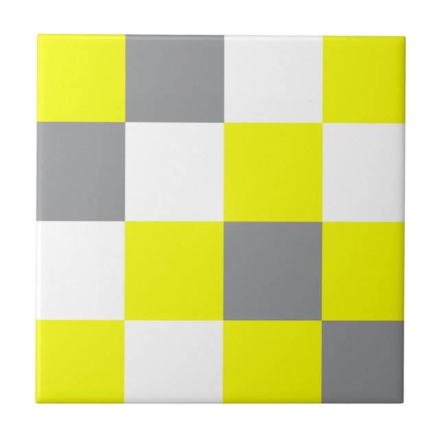 Funky Geometry Abstrakt Art Gult Grått White Kakelplatta (Framsidan)