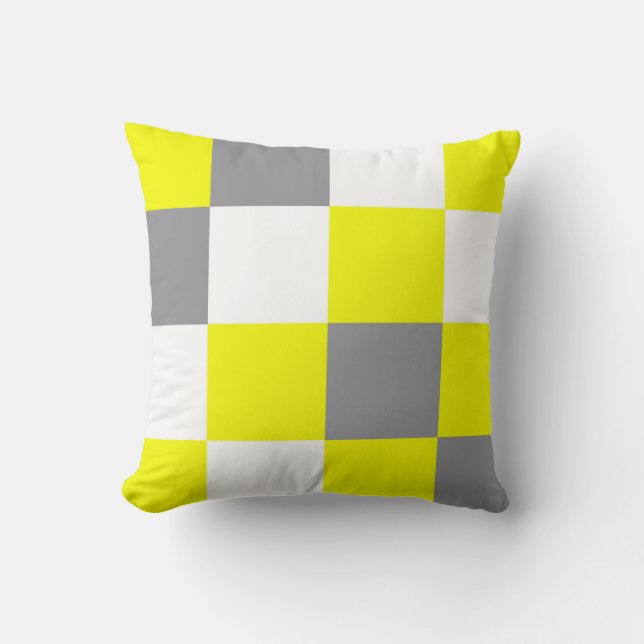 Funky Geometry Abstrakt Art Gult Grått White Kudde (Framsida)