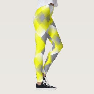 Funky Geometry Abstrakt Art Gult Grått White Leggings