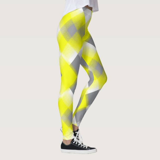 Funky Geometry Abstrakt Art Gult Grått White Leggings (Höger)