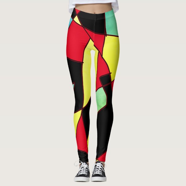 Funky Geometry Abstrakt Art Sport Leggings (Framsida)