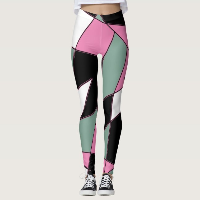 Funky Geometry Abstrakt Art Sport Leggings (Framsida)