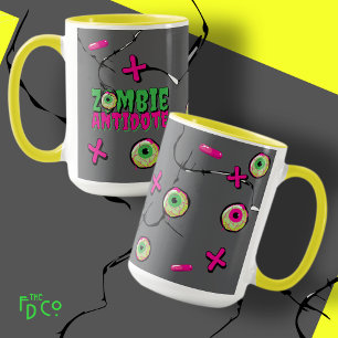 Funky Ghoulishly Cute Funny Zombie Antidote Pun Mugg