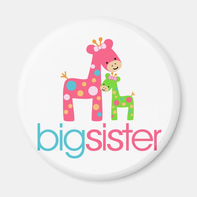 Funky Giraffe Big Sister Tshirt Magnet (Framsidan)