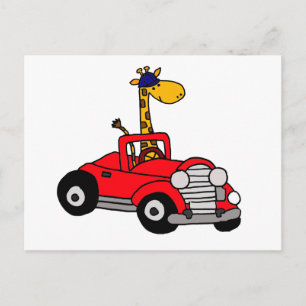 Funky Giraffe driver Red Conversible Vykort