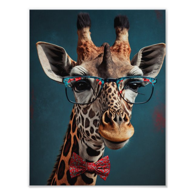 Funky Giraffe Hipster Funny Animal Porträtt Fototryck (Framsidan)
