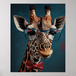 Funky Giraffe Hipster Funny Animal Porträtt Poster