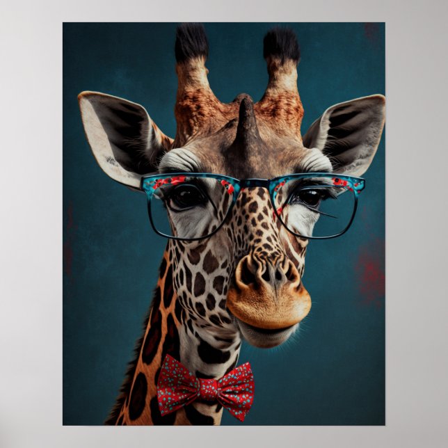 Funky Giraffe Hipster Funny Animal Porträtt Poster (Framsidan)