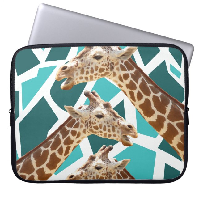 Funky Giraffe Print Teal Blue Vild Animal Mönster Laptop Sleeve (Framsidan)