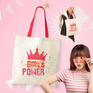 Funky Girls Power Krona Guld Stars Rosa Red Tygkasse