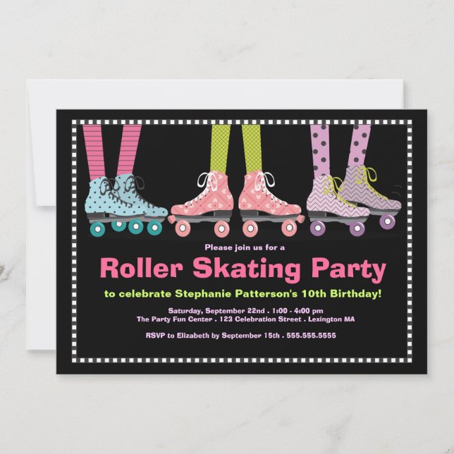 Funky Girls Roller Skating Födelsedagsfest Inbjudningar (Framsida)