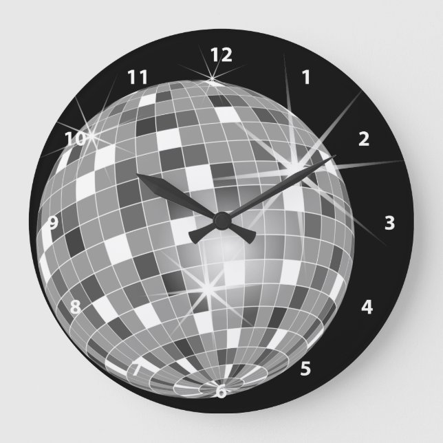 Funky Glitter Disco Boll Clock Stor Klocka (Framsida)
