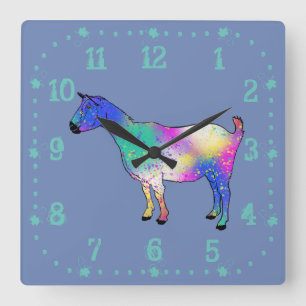 Funky Goat Colorful Splatter Paint Animal Art Fyrkantig Klocka