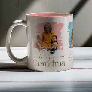Funky Grandma 3 Photo Collage Faux Guld Två-Tonad Mugg