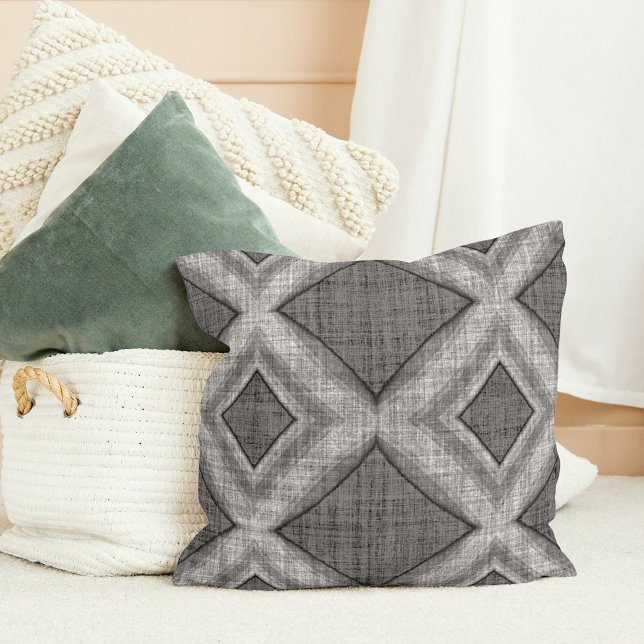 Funky Grått Faux Linen look Geometric Art Mönster Kudde (Skapare uppladdad)