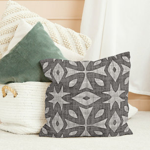 Funky Grått Faux Linen look Geometric Mönster Kudde