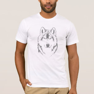Funky Grått och huvudskiss av vit Varg Ansikte T Shirt