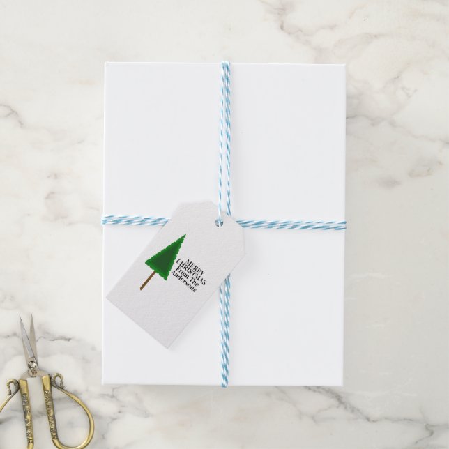 Funky Green Christmas Tree Design Presentetikett (Med Snöre)